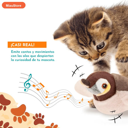 Pajarito Interactivo para Gatos — Juguete con Movimiento y Sonido Real