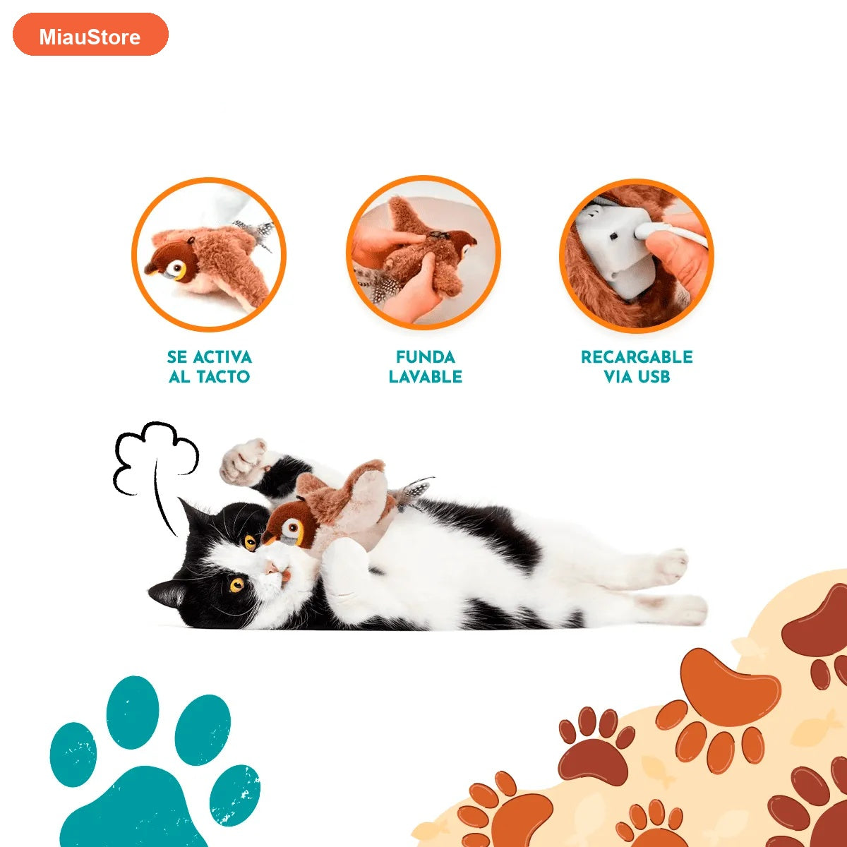 Pajarito Interactivo para Gatos — Juguete con Movimiento y Sonido Real