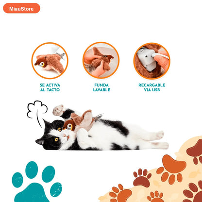 Pajarito Interactivo para Gatos — Juguete con Movimiento y Sonido Real