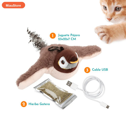 Pajarito Interactivo para Gatos — Juguete con Movimiento y Sonido Real